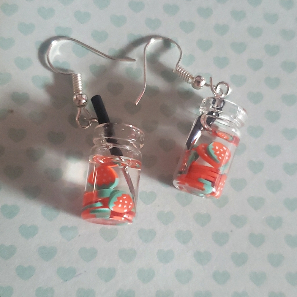 strawberry drink charm earrings